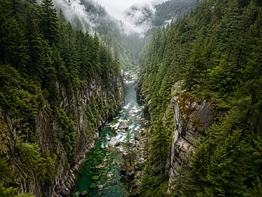 La rivière Capilano dans le canyon sous le pont